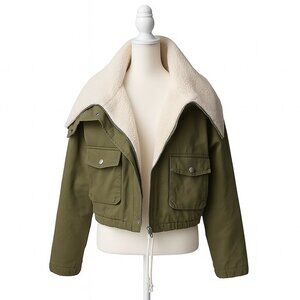 UNIF x Urban Outfitters Sherpa Bomber Jacket Olive Green Shearling Sz S